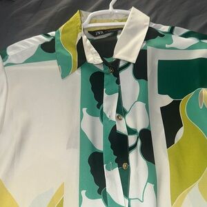 Zara Multicolor women Shirt with Green and Yellow Accents, Used once .